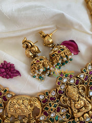 Premium AD Stone Lakshmi High Neck Choker-Green-G5377