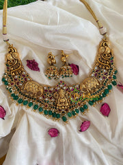 Premium AD Stone Lakshmi High Neck Choker-Green-G5377