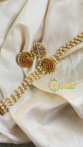 Gold look alike Pearl High Neck Choker-Paisley -Red Green-G6020