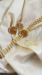 Gold look alike Pearl High Neck Choker-Paisley -Red Green-G6020