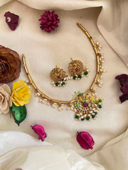 Premium Peacock AD Stone Hasli Guttapusalu Choker -Red Green-G9569