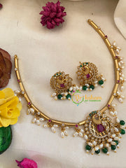 Premium Peacock AD Stone Hasli Guttapusalu Choker -Red Green-G9569