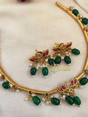 Premium AD Stone Hasli Choker -Lotus - Red White Green -G9564