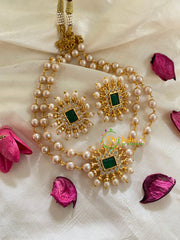 AD Stone Layer Pearl High Neck Choker -Green -G5398