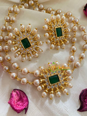 AD Stone Layer Pearl High Neck Choker -Green -G5398