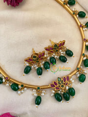 Premium AD Stone Hasli Choker Lotus -Red Green -G9565