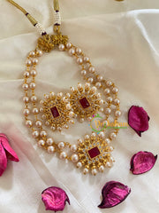 AD Stone Layer Pearl High Neck Choker -Red -G5397