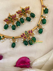 Premium AD Stone Hasli Choker Lotus -Red Green -G9565
