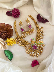 Premium AD Stone Hasli Choker -Filigree -Pink White-G9562