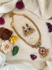 Red Green White AD Stone Designer Addigai Short Neckpiece-Gold Pearl-G9596