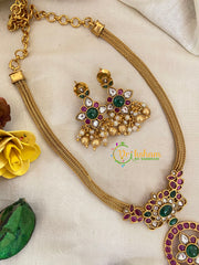 Red Green White AD Stone Designer Addigai Short Neckpiece-Gold Pearl-G9596