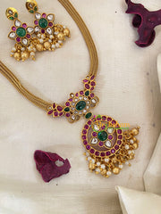 Red Green White AD Stone Designer Addigai Short Neckpiece-Gold Pearl-G9596
