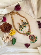 Red Green AD Stone Designer Addigai Short Neckpiece-Green Bead-G9597