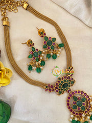 Red Green AD Stone Designer Addigai Short Neckpiece-Green Bead-G9597