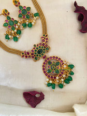 Red Green AD Stone Designer Addigai Short Neckpiece-Green Bead-G9597