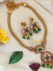 Red Green White AD Stone Designer Addigai Short Neckpiece-Green Bead-G9598