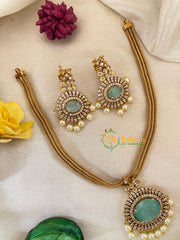 Sea Green Kundan Designer Addigai Short Neckpiece-G9594