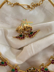 Premium AD Stone Lakshmi Hasli Choker-Parrot-Gold-G4074