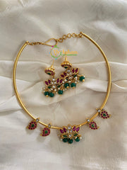 Premium AD Stone Lotus Hasli Choker-Paisley-Green-G4073