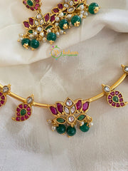 Premium AD Stone Lotus Hasli Choker-Paisley-Green-G4073