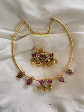 Premium AD Stone Lotus Pendant Hasli Choker-Paisley-Gold Bead-G4072