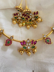 Premium AD Stone Lotus Pendant Hasli Choker-Paisley-Gold Bead-G4072