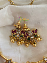 Premium AD Stone Lotus Pendant Hasli Choker-Paisley-Gold Bead-G4072