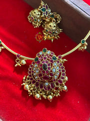 Premium AD Stone Hasli Choker-Peacock-G4069