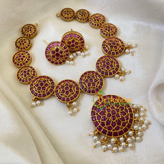 Coin Style Neckpiece with Pendant-Red -G6429