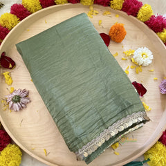 Pista Green Plain Organza Saree-VS3616