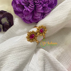 Premium AD Stone Toe Rings -Oval-Red-G7616