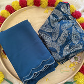 Indigo Blue Plain Chiffon Saree-VS3610