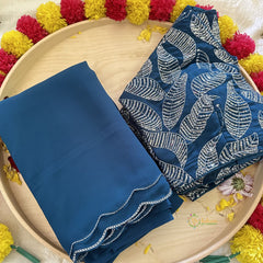Indigo Blue Plain Chiffon Saree-VS3610