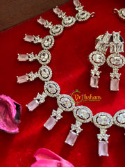 Pastel Pink American Diamond Neckpiece- Geometric-G3288