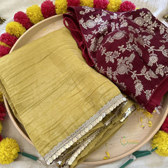 Light Mustard Yellow Plain Organza Saree-VS3615