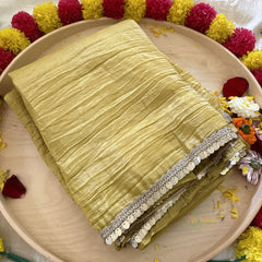 Light Mustard Yellow Plain Organza Saree-VS3615