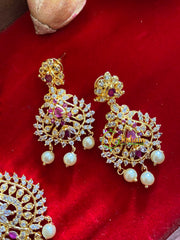 Gold American Diamond Bridal Haram-Red 2-G3220