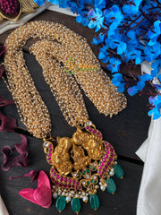 Exquisite Jadau Kundan Temple Pendant Pearl Malai -J163