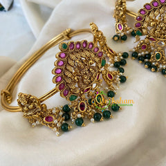 Traditional Lakshmi Vangi-Temple Armlet-Green Bead and Pearl -G6551