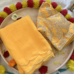 Yolk Yellow Plain Chiffon Saree-VS3612