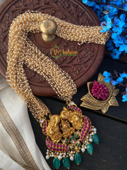 Exquisite Jadau Kundan Temple Pendant Pearl Malai -J163