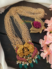 Exquisite Jadau Kundan Temple Pendant Pearl Malai -J163