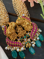 Exquisite Jadau Kundan Temple Pendant Pearl Malai -J163