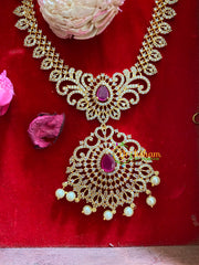 Gold American Diamond Bridal Neckpiece-Red-G3223