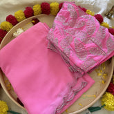 Syrup Pink Plain Chiffon Saree-VS3609