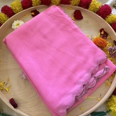 Syrup Pink Plain Chiffon Saree-VS3609