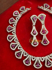 White Tone American Diamond Choker-Red-G3208