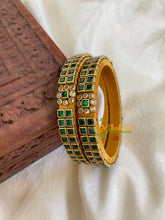 Silk Thread Kada Kundan Bangle -Green Squares-G6071