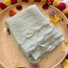 Light Pista Green Plain Chiffon Saree-VS3613