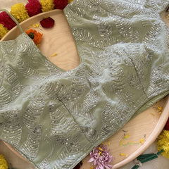 Light Pista Green Plain Chiffon Saree-VS3613